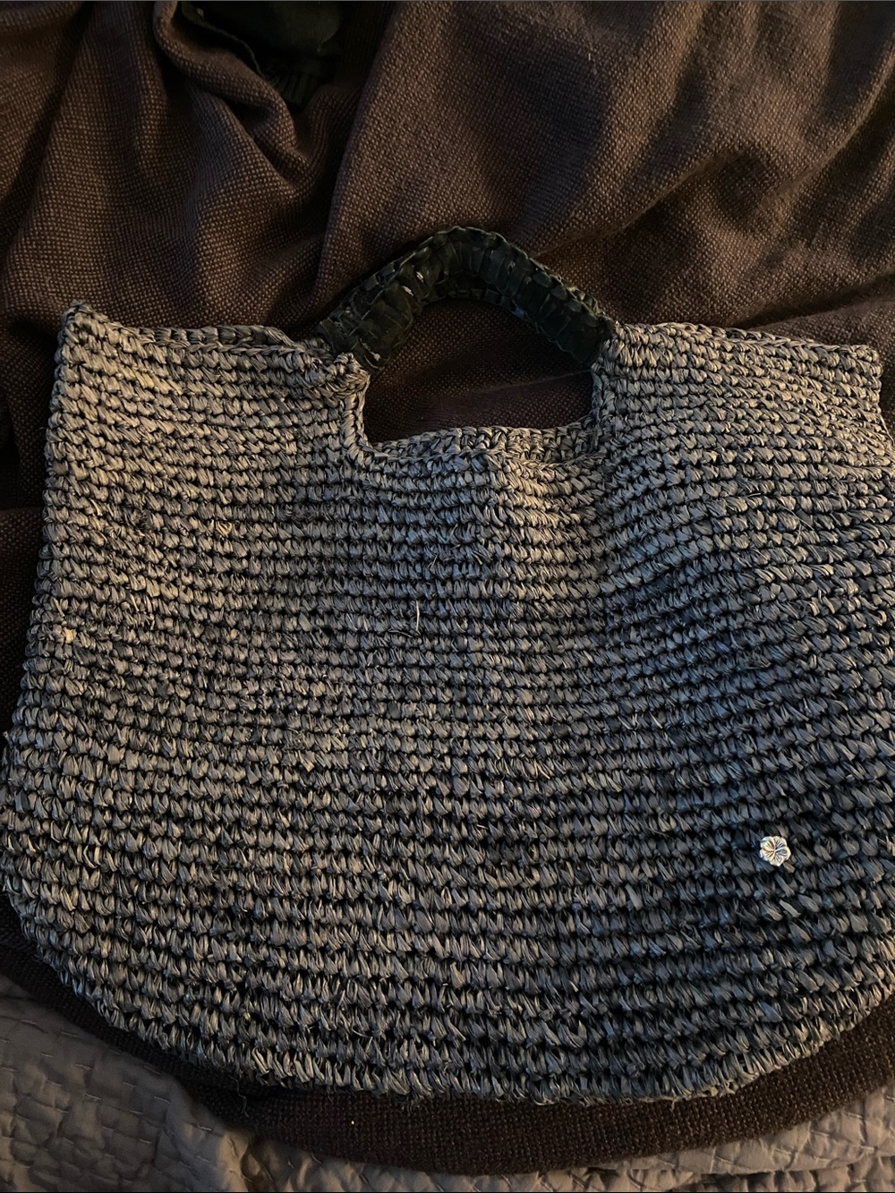 Florabella Woven Black Handled Tote Bag blue/ gray